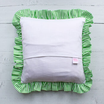 Frilled Striped Cotton Bow Cushion, 6 of 10