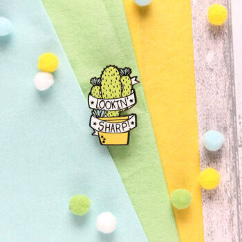 Cute Cactus Enamel Pin Badge Lookin' Sharp, 3 of 3