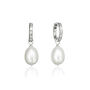 Diamond Style Baguette Pearl Drop Hoop Earrings, thumbnail 3 of 11