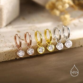 Sterling Silver April Birthstone Cz Crystal Drop Hoop Earrings, 4 of 11