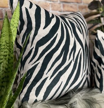 Velvet Zebra Print Cushion, 3 of 12
