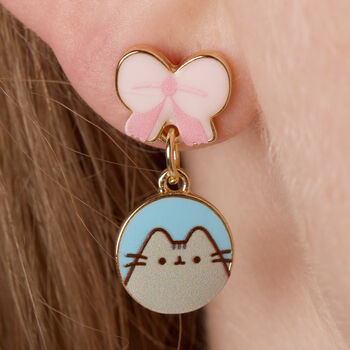 Pusheen The Cat Pink Bows Drop Earrings, 2 of 6