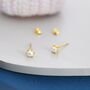 Tiny Genuine Pearl Stud Earrings In Sterling Silver, thumbnail 2 of 12