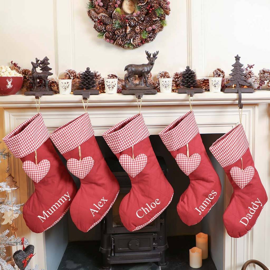 Personalised Red Gingham Heart Christmas Stocking By Dibor