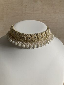 White Pearl Lightweight Gold Plated Indian Choker Set, 6 of 11