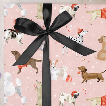 Three Sheets Of Christmas Dogs Wrapping Paper Pink, 2 of 2