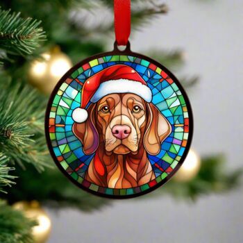 Vizsla In Santa Hat Suncatcher Decoration, 3 of 6