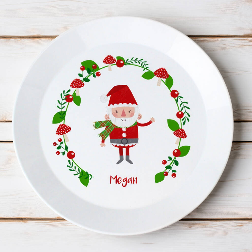 Personalised Christmas Toadstool Santa Plastic Plate, 1 of 5