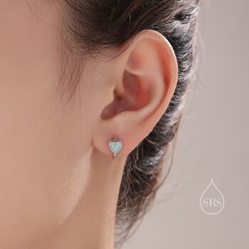 Aqua Green Opal Heart Huggie Hoop Earrings, 4 of 10