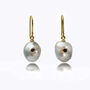 Keshi Pearl Earrings With Blue Sapphire In Solid Gold, thumbnail 1 of 5