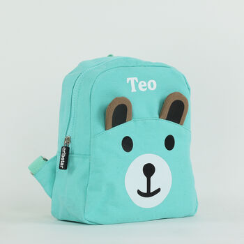 Personalised Canvas Teddy Toddler Backpack Mint, 2 of 4