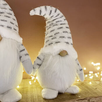 Grey And White Knitted Tomte Decoration Two Sizes, 5 of 6