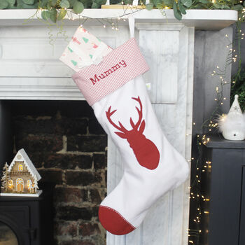 Personalised Red And White Stag Christmas Stocking, 2 of 7