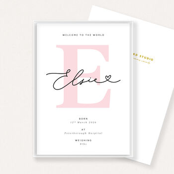 Personalised Baby Name Print Birth Announcement Nursery Wall Art Initial Print, 6 of 6