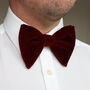 Mens Burgundy Oversize Velvet Bow Tie And Pocket Square, thumbnail 2 of 7