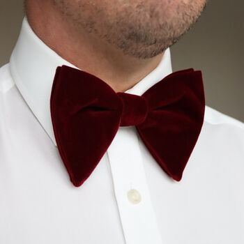 Mens Burgundy Oversize Velvet Bow Tie And Pocket Square, 2 of 7