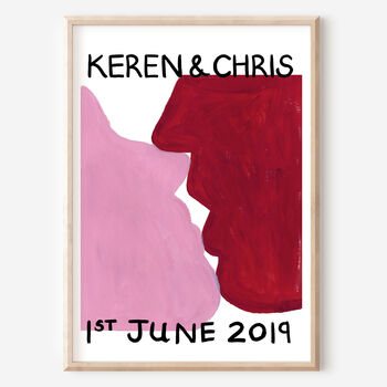 Personalised Kissing Lovers Wedding Anniversary Print, 4 of 4