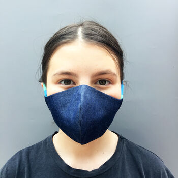 Kids Denim Face Mask With Rainbow Tie, 3 of 11