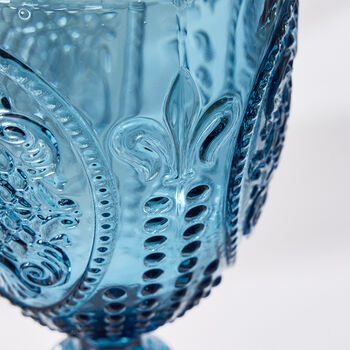 Set Of Four Embossed Blue Wine Glasses, 5 of 8