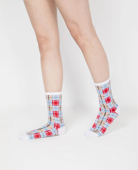 Tartan Sheer Socks Blue And Red, 3 of 5