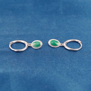 925 Sterling Silver Green Gemstone Hoop Earrings, 3 of 7