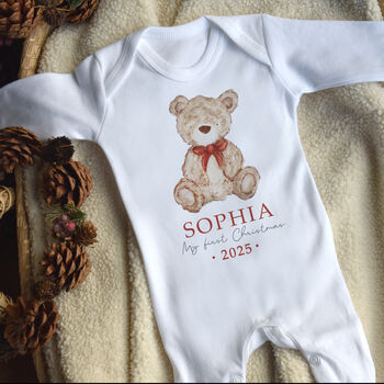 Personalised My First Christmas Bear Baby Outfit, 3 of 5