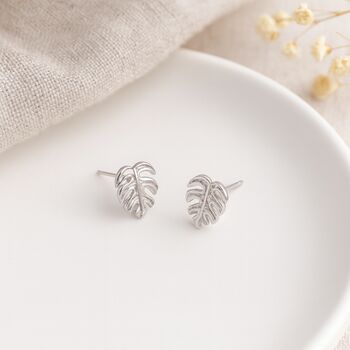 Sterling Silver Monstera Leaf Stud Earrings – 8mm, 3 of 7