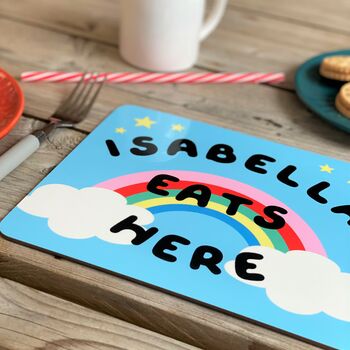 Bright Rainbow And Clouds Personalised Placemat, 3 of 6