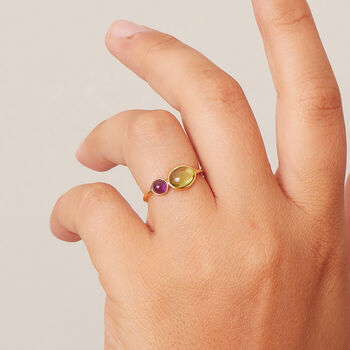 Green Peridot And Purple Amethyst Friendship Ring, 5 of 8