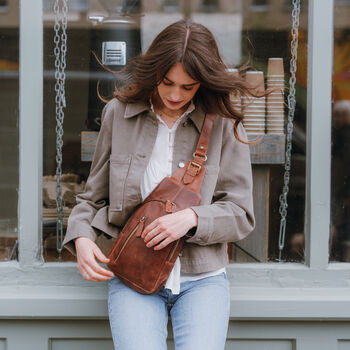 Leather Crossbody Sling Bag With Multiple Pockets, 2 of 7