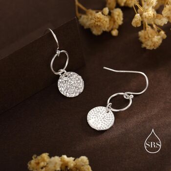Sterling Silver Hammered Disks And Circle Dangle Drop Earrings, 6 of 11