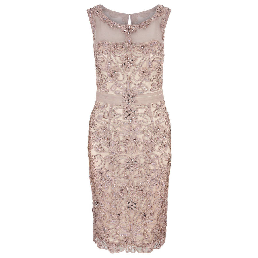 Rainey Mink Fitted Macrame Pencil Cocktail Dress By Brand X ...