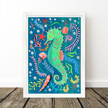 Seahorse Colourful Ocean Nursery Print, 6 of 9