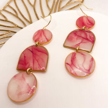Pink Marble Statement Earrings, Clay And Resin, 3 of 9