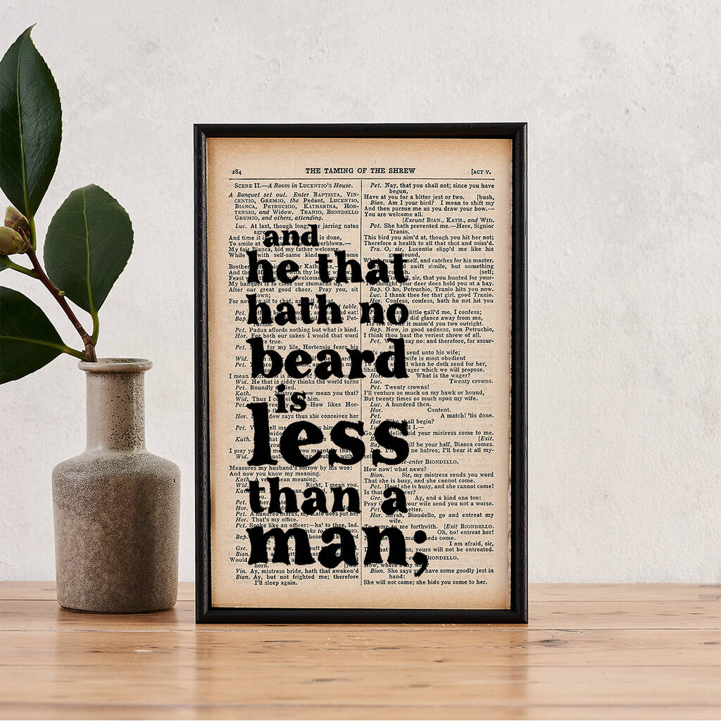 'He That Hath No Beard' Shakespeare Quote Book Print, 1 of 4
