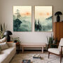 Japanese Style Set Of Two Landscape Mountain Art Prints, thumbnail 1 of 4
