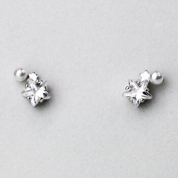 Sterling Silver Crystal And Pearl Star Stud, 3 of 9