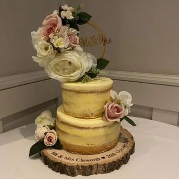 Personalised Log Slice Cake Stand Board For Wedding, 3 of 3