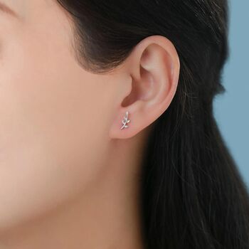 Tiny Leaf Screw Back Earrings In Sterling Silver, 5 of 9