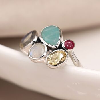 Sterling Silver Faceted Multi Gemstone Ring, 2 of 6