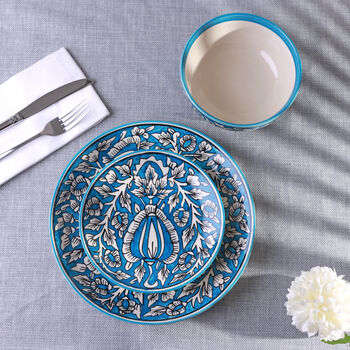 G Decor Tulipani Blue Hand Painted Ceramic Tableware Collection Floral Plates And Bowls, 4 of 8