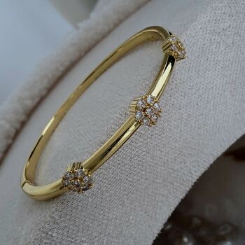 18 K Gold Floral Cluster Cz Charm Hinged Bangle Bracelet Click Clasp, 3 of 8
