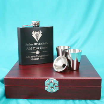 Personalised Father Of The Bride Hip Flask Silver Cups, 2 of 8