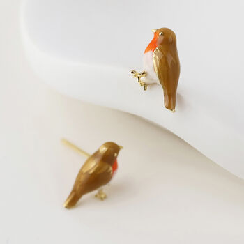Gold Plated Enamel Robin Stud Earrings, 3 of 6