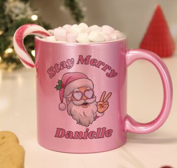 Personalised Stay Merry Santa Pink Mug, 2 of 2