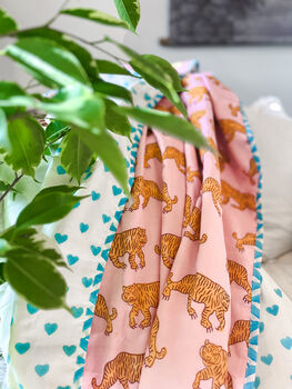 Handmade Block Print Dohar Blanket | Pink Tiger, 2 of 5
