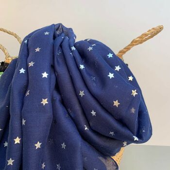 Navy Blue Scarf With Metallic Stars, 2 of 2