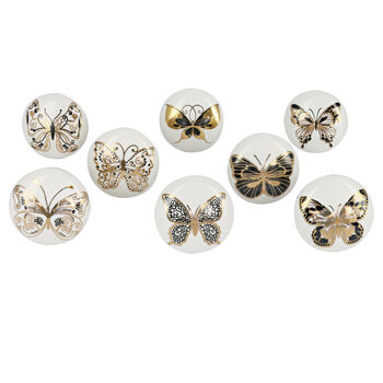 G Decor Set Of Eight Gold Butterfly Ceramic Door Knobs, 3 of 4
