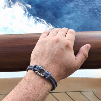 Personalised Men's Shackle And Grey Rope Bracelet, 4 of 8