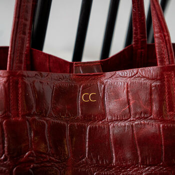 Personalised Real Leather Tote Bag Croc Print, 4 of 12